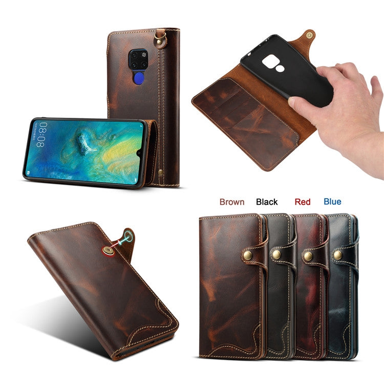 For Huawei Mate 20 Denior Oil Wax Cowhide Magnetic Button Horizontal Flip Leather Case with Card Slots & Wallet(Black) - Huawei Cases by Denior | Online Shopping UK | buy2fix