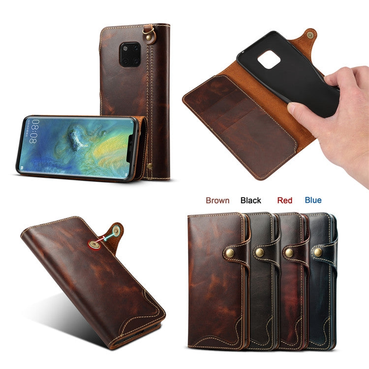 For Huawei Mate 20 Pro Denior Oil Wax Cowhide Magnetic Button Horizontal Flip Leather Case with Card Slots & Wallet(Black) - Huawei Cases by Denior | Online Shopping UK | buy2fix