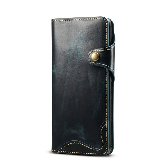 For Huawei Mate 20 Pro Denior Oil Wax Cowhide Magnetic Button Horizontal Flip Leather Case with Card Slots & Wallet(Dark Blue) - Huawei Cases by Denior | Online Shopping UK | buy2fix