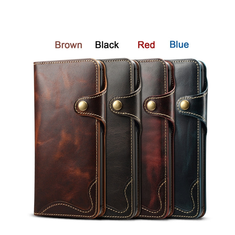 For Huawei Mate 20 Pro Denior Oil Wax Cowhide Magnetic Button Horizontal Flip Leather Case with Card Slots & Wallet(Dark Blue) - Huawei Cases by Denior | Online Shopping UK | buy2fix