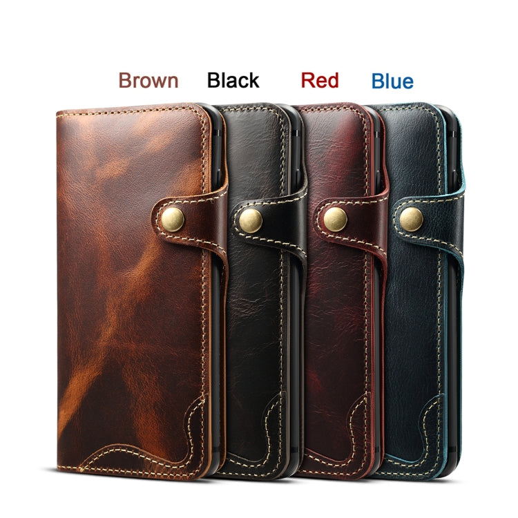 For Galaxy S10 Denior Oil Wax Cowhide Magnetic Button Horizontal Flip Leather Case with Card Slots & Wallet(Brown) - Galaxy Phone Cases by Denior | Online Shopping UK | buy2fix