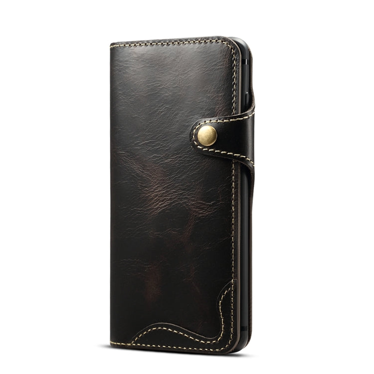 For Galaxy S10e Denior Oil Wax Cowhide Magnetic Button Horizontal Flip Leather Case with Card Slots & Wallet(Black) - Galaxy Phone Cases by Denior | Online Shopping UK | buy2fix