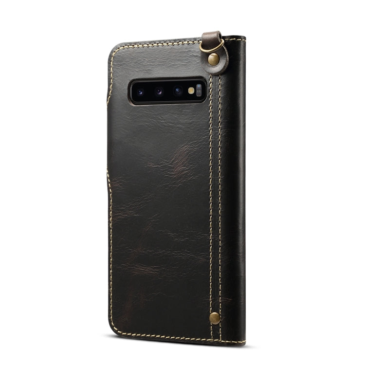 For Galaxy S10e Denior Oil Wax Cowhide Magnetic Button Horizontal Flip Leather Case with Card Slots & Wallet(Black) - Galaxy Phone Cases by Denior | Online Shopping UK | buy2fix