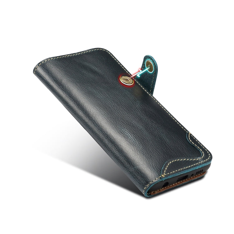 For Galaxy S10e Denior Oil Wax Cowhide Magnetic Button Horizontal Flip Leather Case with Card Slots & Wallet(Dark Blue) - Galaxy Phone Cases by Denior | Online Shopping UK | buy2fix