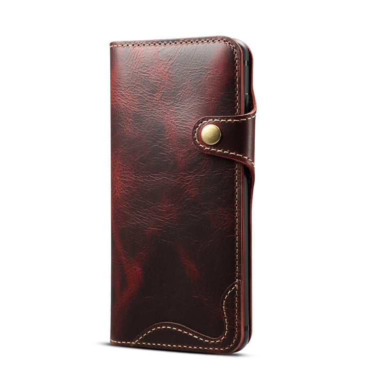 For Galaxy S10e Denior Oil Wax Cowhide Magnetic Button Horizontal Flip Leather Case with Card Slots & Wallet(Dark Red) - Galaxy Phone Cases by Denior | Online Shopping UK | buy2fix