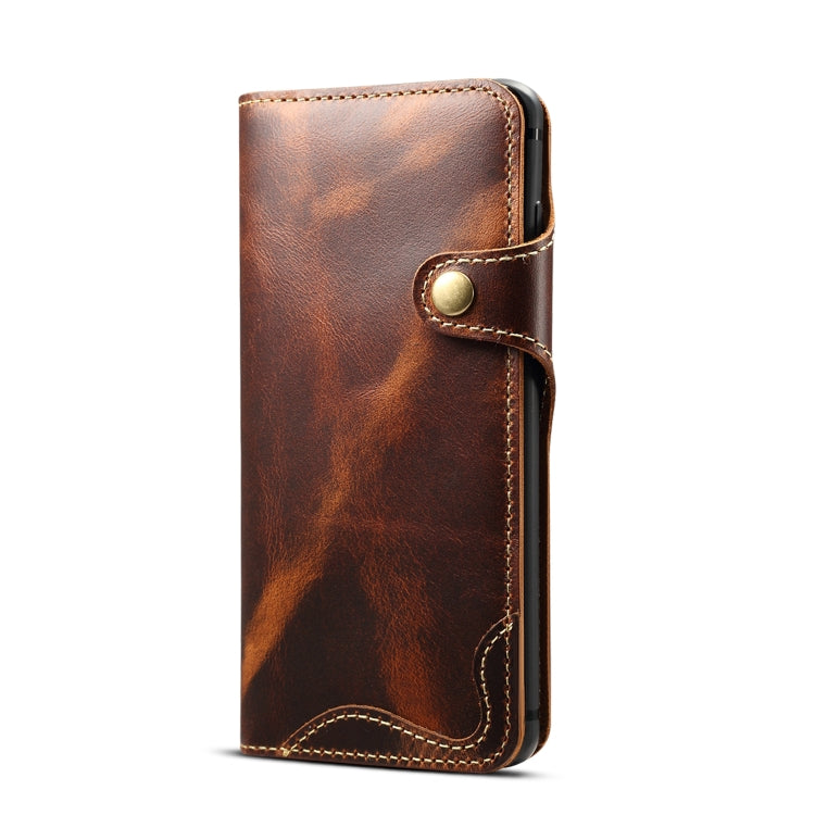 For Galaxy S10 Plus Denior Oil Wax Cowhide Magnetic Button Horizontal Flip Leather Case with Card Slots & Wallet(Brown) - Galaxy Phone Cases by Denior | Online Shopping UK | buy2fix
