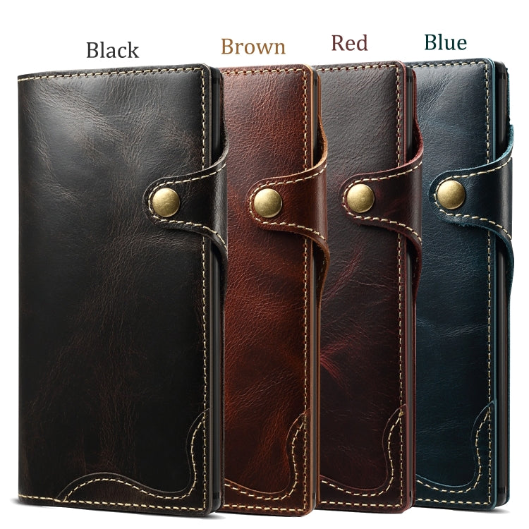 For Galaxy Note 10 Denior Oil Wax Cowhide Magnetic Button Horizontal Flip Leather Case with Card Slots & Wallet(Black) - Galaxy Phone Cases by Denior | Online Shopping UK | buy2fix