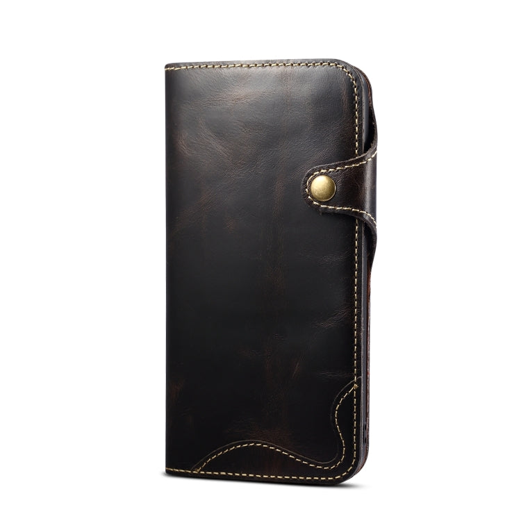 For iPhone 11 Denior Oil Wax Cowhide Magnetic Button Horizontal Flip Leather Case with Card Slots & Wallet(Black) - iPhone 11 Cases by Denior | Online Shopping UK | buy2fix