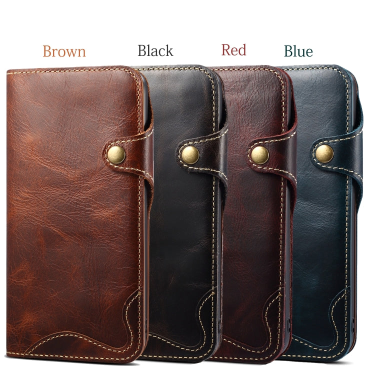 For iPhone 11 Denior Oil Wax Cowhide Magnetic Button Horizontal Flip Leather Case with Card Slots & Wallet(Black) - iPhone 11 Cases by Denior | Online Shopping UK | buy2fix