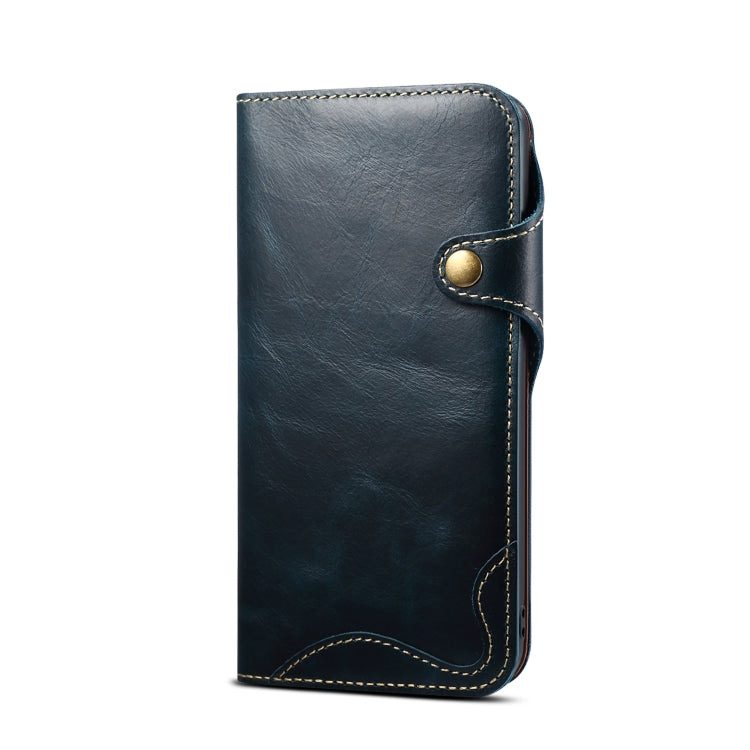 For iPhone 11 Denior Oil Wax Cowhide Magnetic Button Horizontal Flip Leather Case with Card Slots & Wallet(Dark Blue) - iPhone 11 Cases by Denior | Online Shopping UK | buy2fix