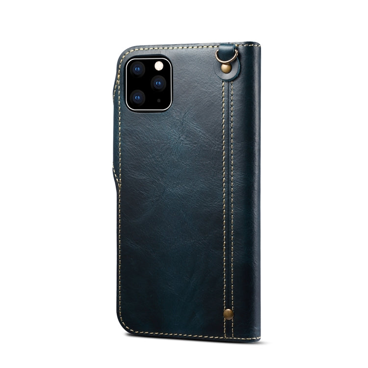 For iPhone 11 Denior Oil Wax Cowhide Magnetic Button Horizontal Flip Leather Case with Card Slots & Wallet(Dark Blue) - iPhone 11 Cases by Denior | Online Shopping UK | buy2fix