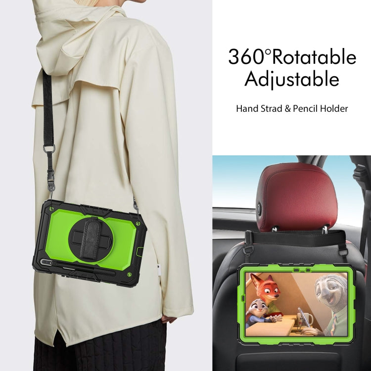 For Samsung Galaxy Tab S8 11 inch SM-X700 Silicone + PC Tablet Case with Shoulder Strap(Black+Yellow Green) by buy2fix