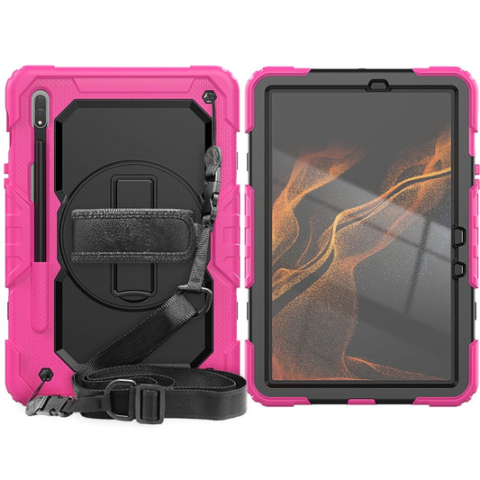 For Samsung Galaxy Tab S8 11 inch SM-X700 Silicone + PC Tablet Case with Shoulder Strap(Rose Red+Black) by buy2fix