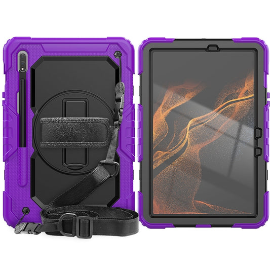 For Samsung Galaxy Tab S8 11 inch SM-X700 Silicone + PC Tablet Case with Shoulder Strap(Purple+Black) by buy2fix