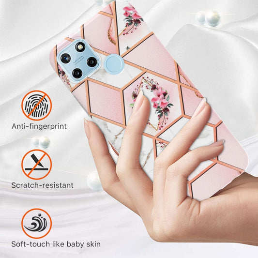 For OPPO Realme C21Y Splicing Marble Flower Pattern TPU Phone Case(Pink Flower) by buy2fix