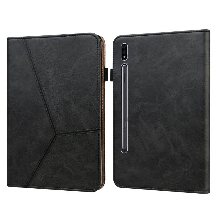 For Samsung Galaxy Tab S7 T870/T875/T876B Solid Color Embossed Striped Leather Tablet Case(Black) - Galaxy Tab S7 by buy2fix | Online Shopping UK | buy2fix