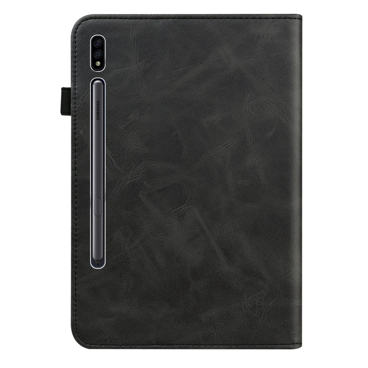 For Samsung Galaxy Tab S7+ T970 / S7 FE T730 Solid Color Embossed Striped Leather Tablet Case(Black) - Tab S7+ T970 / T976B by buy2fix | Online Shopping UK | buy2fix