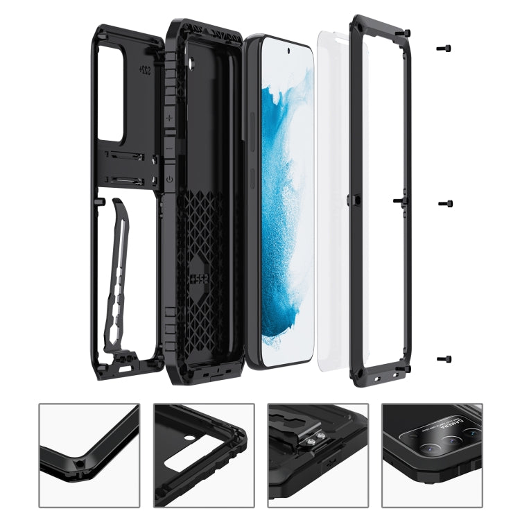 For Samsung Galaxy S22 5G Triple-proof Armor Life Waterproof Phone Case with Holder(Black) - Galaxy S22 5G Cases by buy2fix | Online Shopping UK | buy2fix