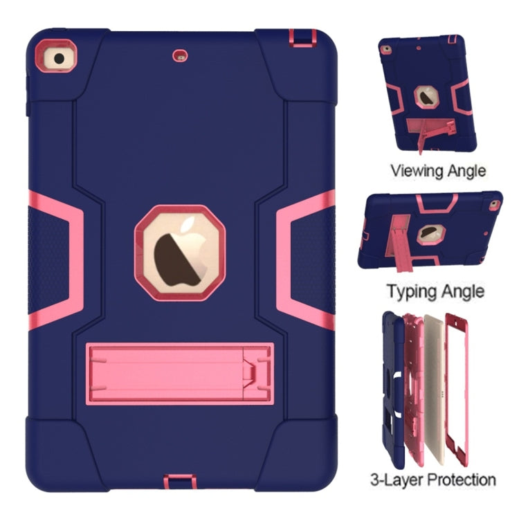 For iPad 10.2 Contrast Color Silicone + PC Combination Case with Holder(Navy Blue + Rose Red) - iPad 10.2 Cases by buy2fix | Online Shopping UK | buy2fix
