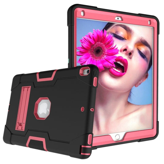 For iPad 10.5 Contrast Color Silicone + PC Combination Case with Holder(Black + Rose Red) - iPad Air (2019) Cases by buy2fix | Online Shopping UK | buy2fix