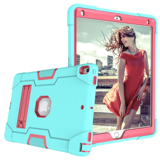 For iPad 10.5 Contrast Color Silicone + PC Combination Case with Holder(Aqua + Rose Red) - iPad Air (2019) Cases by buy2fix | Online Shopping UK | buy2fix