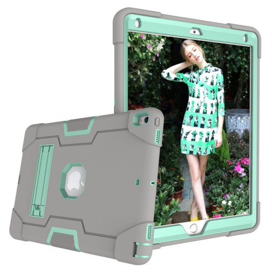 For iPad 10.5 Contrast Color Silicone + PC Combination Case with Holder(Grey + Aqua) - iPad Air (2019) Cases by buy2fix | Online Shopping UK | buy2fix