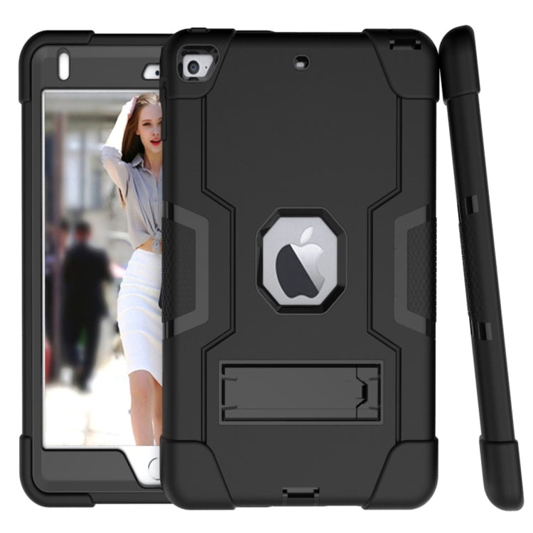 For iPad Mini 5 / 4 Contrast Color Silicone + PC Combination Case with Holder(Black) - iPad mini (2019) / mini 5 Cases by buy2fix | Online Shopping UK | buy2fix