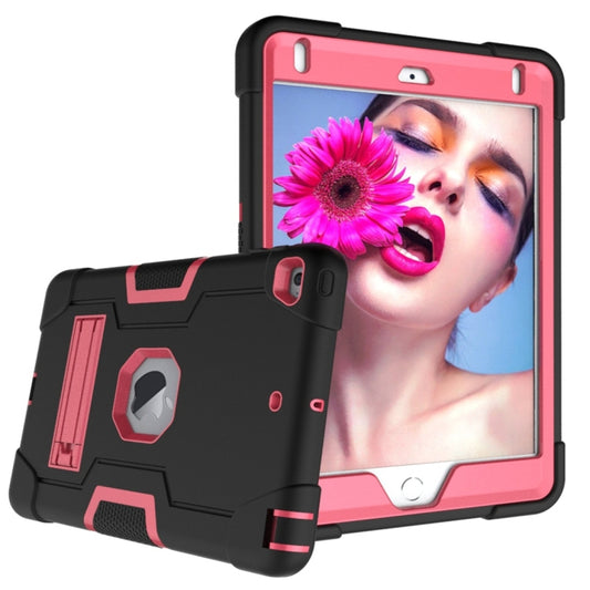 For iPad Mini 5 / 4 Contrast Color Silicone + PC Combination Case with Holder(Black + Rose Red) - iPad mini (2019) / mini 5 Cases by buy2fix | Online Shopping UK | buy2fix