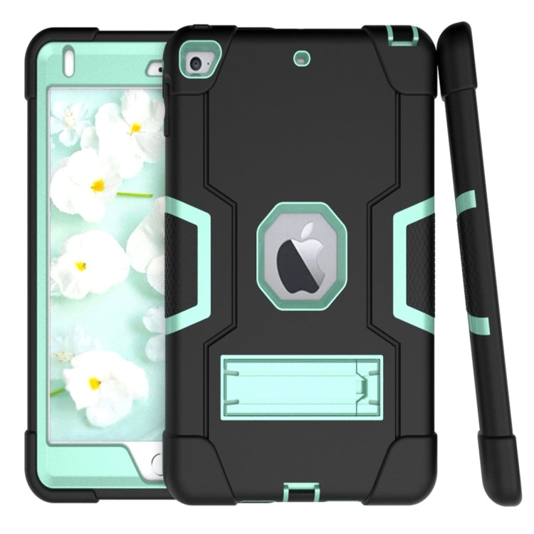 For iPad Mini 5 / 4 Contrast Color Silicone + PC Combination Case with Holder(Black + Aqua) - iPad mini (2019) / mini 5 Cases by buy2fix | Online Shopping UK | buy2fix