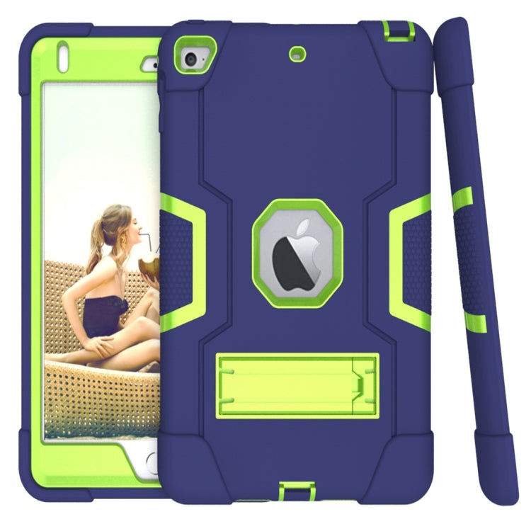 For iPad Mini 5 / 4 Contrast Color Silicone + PC Combination Case with Holder(Navy Blue +Olivine) - iPad mini (2019) / mini 5 Cases by buy2fix | Online Shopping UK | buy2fix