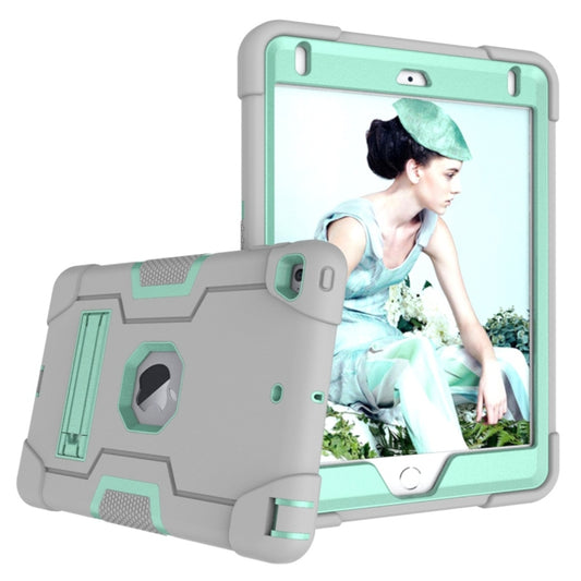 For iPad Mini 5 / 4 Contrast Color Silicone + PC Combination Case with Holder(Grey + Aqua) - iPad mini (2019) / mini 5 Cases by buy2fix | Online Shopping UK | buy2fix