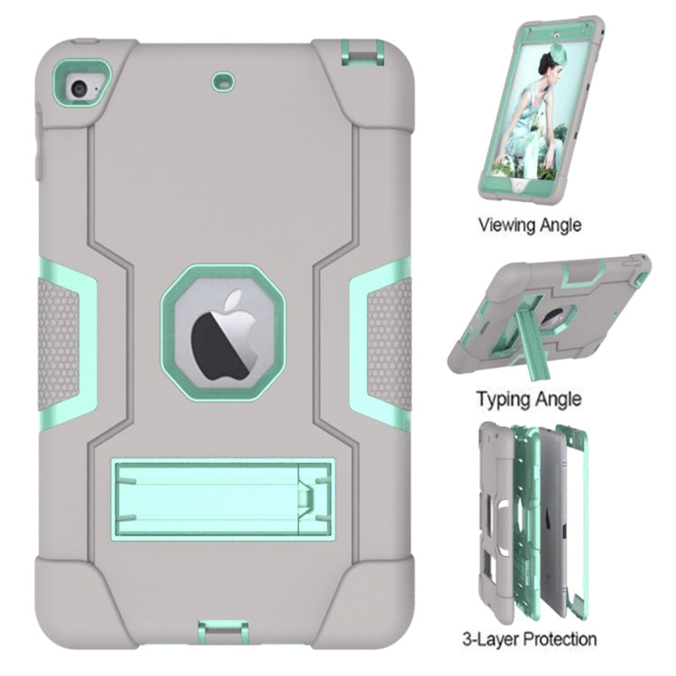 For iPad Mini 5 / 4 Contrast Color Silicone + PC Combination Case with Holder(Grey + Aqua) - iPad mini (2019) / mini 5 Cases by buy2fix | Online Shopping UK | buy2fix