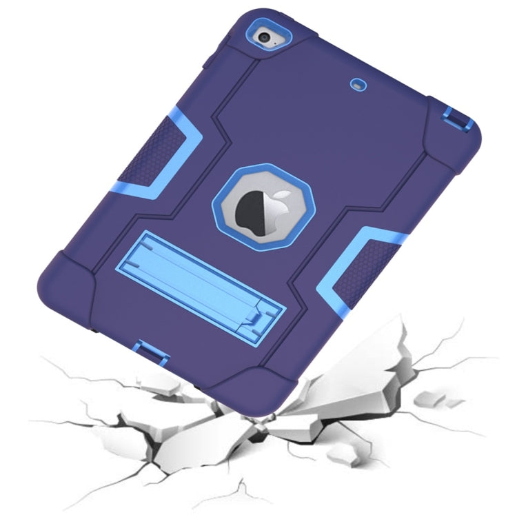 For iPad Mini 5 / 4 Contrast Color Silicone + PC Combination Case with Holder(Navy Blue + Blue) - iPad mini (2019) / mini 5 Cases by buy2fix | Online Shopping UK | buy2fix