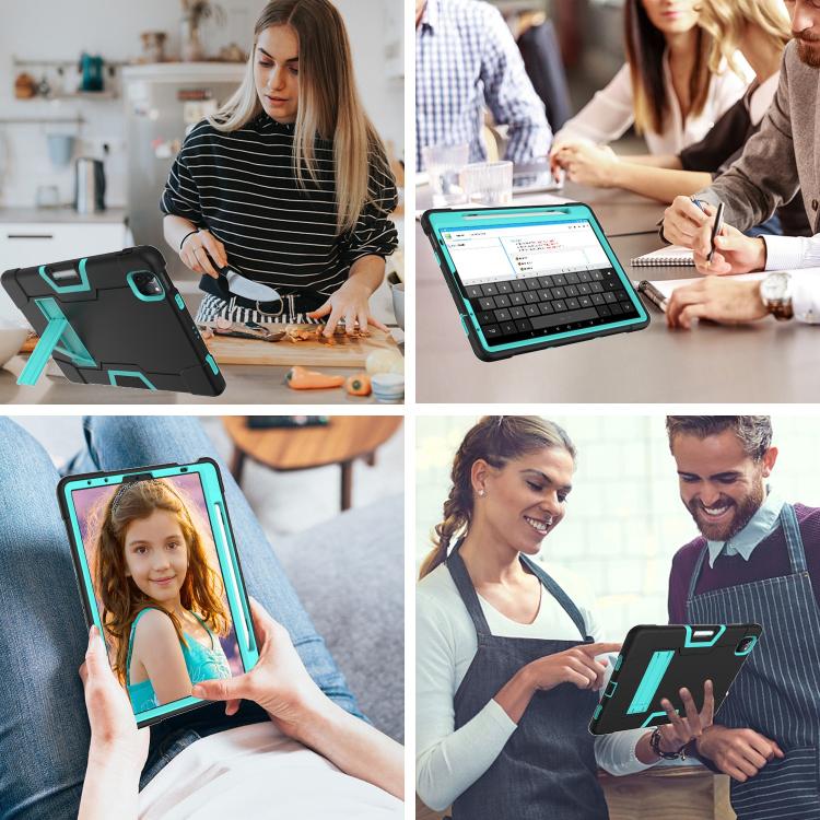 For iPad Pro 11 Contrast Color Silicone + PC Combination Case with Holder(Black + Aqua) - iPad Pro 11 (2018) Cases by buy2fix | Online Shopping UK | buy2fix