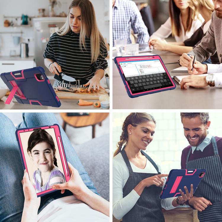 For iPad Pro 11 Contrast Color Silicone + PC Combination Case with Holder(Navy Blue + Rose Red) - iPad Pro 11 (2018) Cases by buy2fix | Online Shopping UK | buy2fix