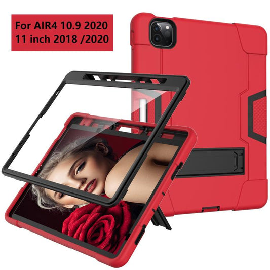 For iPad Pro 11 Contrast Color Silicone + PC Combination Case with Holder(Red + Black) - iPad Pro 11 (2018) Cases by buy2fix | Online Shopping UK | buy2fix