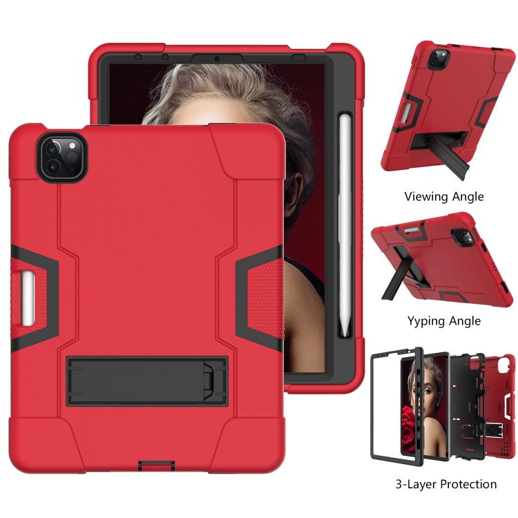 For iPad Pro 11 Contrast Color Silicone + PC Combination Case with Holder(Red + Black) - iPad Pro 11 (2018) Cases by buy2fix | Online Shopping UK | buy2fix