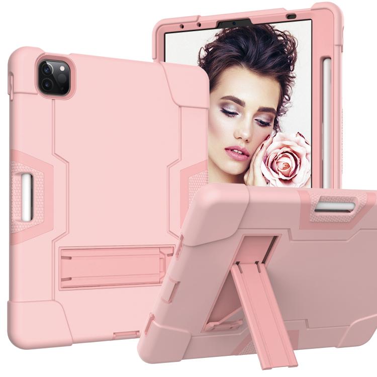 For iPad Pro 11 Contrast Color Silicone + PC Combination Case with Holder(Rose Gold) - iPad Pro 11 (2018) Cases by buy2fix | Online Shopping UK | buy2fix