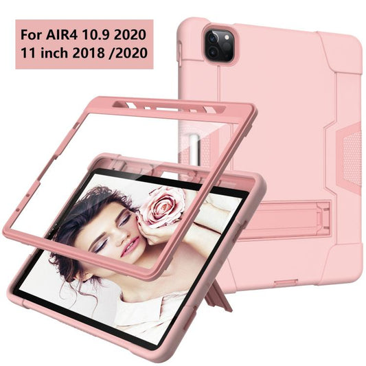 For iPad Pro 11 Contrast Color Silicone + PC Combination Case with Holder(Rose Gold) - iPad Pro 11 (2018) Cases by buy2fix | Online Shopping UK | buy2fix