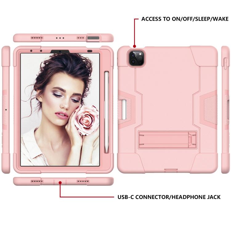 For iPad Pro 11 Contrast Color Silicone + PC Combination Case with Holder(Rose Gold) - iPad Pro 11 (2018) Cases by buy2fix | Online Shopping UK | buy2fix