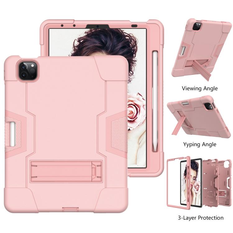 For iPad Pro 11 Contrast Color Silicone + PC Combination Case with Holder(Rose Gold) - iPad Pro 11 (2018) Cases by buy2fix | Online Shopping UK | buy2fix