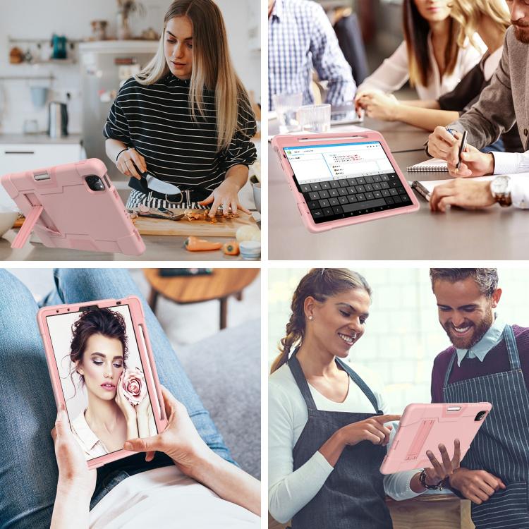 For iPad Pro 11 Contrast Color Silicone + PC Combination Case with Holder(Rose Gold) - iPad Pro 11 (2018) Cases by buy2fix | Online Shopping UK | buy2fix