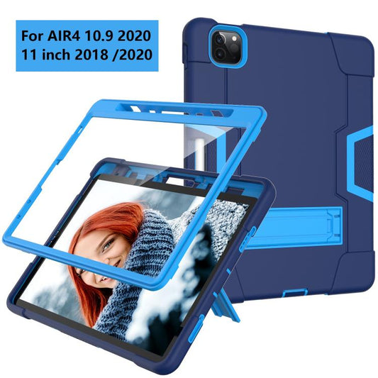 For iPad Pro 11 Contrast Color Silicone + PC Combination Case with Holder(Navy Blue + Blue) - iPad Pro 11 (2018) Cases by buy2fix | Online Shopping UK | buy2fix