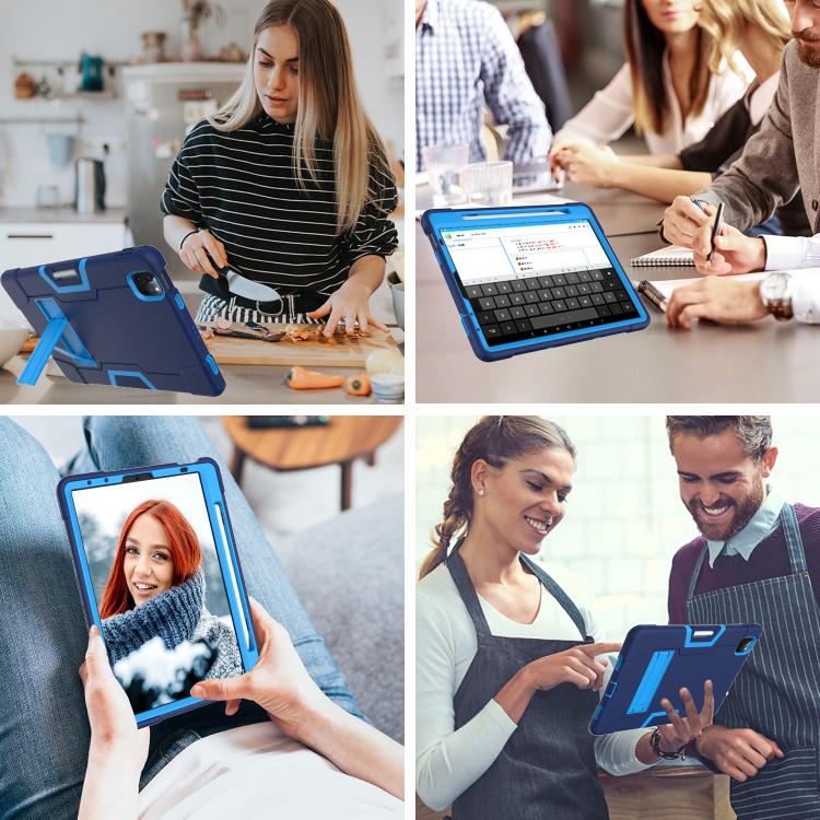 For iPad Pro 11 Contrast Color Silicone + PC Combination Case with Holder(Navy Blue + Blue) - iPad Pro 11 (2018) Cases by buy2fix | Online Shopping UK | buy2fix