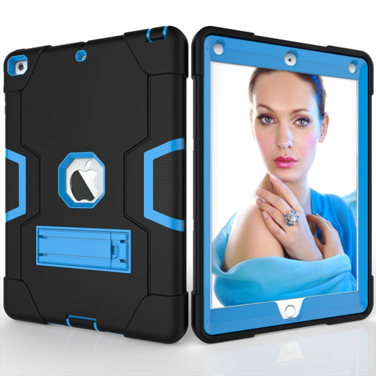 For iPad Air Contrast Color Silicone + PC Combination Case with Holder(Black + Blue) - iPad 9.7 (2018) & (2017) Cases by buy2fix | Online Shopping UK | buy2fix