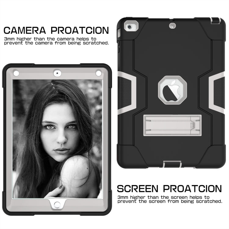 For iPad Air Contrast Color Silicone + PC Combination Case with Holder(Black + Grey) - iPad 9.7 (2018) & (2017) Cases by buy2fix | Online Shopping UK | buy2fix