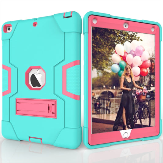 For iPad Air Contrast Color Silicone + PC Combination Case with Holder(Aqua + Rose Red) - iPad 9.7 (2018) & (2017) Cases by buy2fix | Online Shopping UK | buy2fix