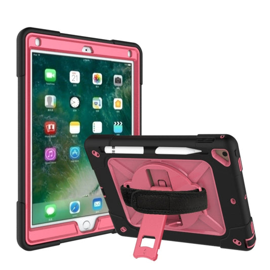 For iPad 9.7 Contrast Color Silicone + PC Combination Case with Holder(Black + Rose Red) - iPad 9.7 (2018) & (2017) Cases by buy2fix | Online Shopping UK | buy2fix