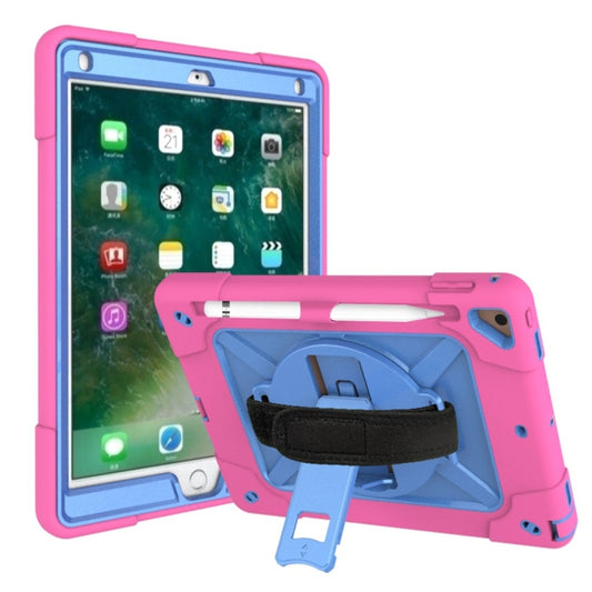 For iPad 9.7 Contrast Color Silicone + PC Combination Case with Holder(Rose Red + Blue) - iPad 9.7 (2018) & (2017) Cases by buy2fix | Online Shopping UK | buy2fix