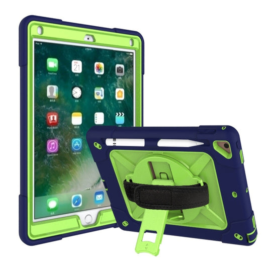For iPad 9.7 Contrast Color Silicone + PC Combination Case with Holder(Navy Blue + Olivine) - iPad 9.7 (2018) & (2017) Cases by buy2fix | Online Shopping UK | buy2fix